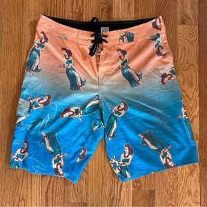 90s Hawaiian Aloha Bathing Suit Board Shorts Large Size 36